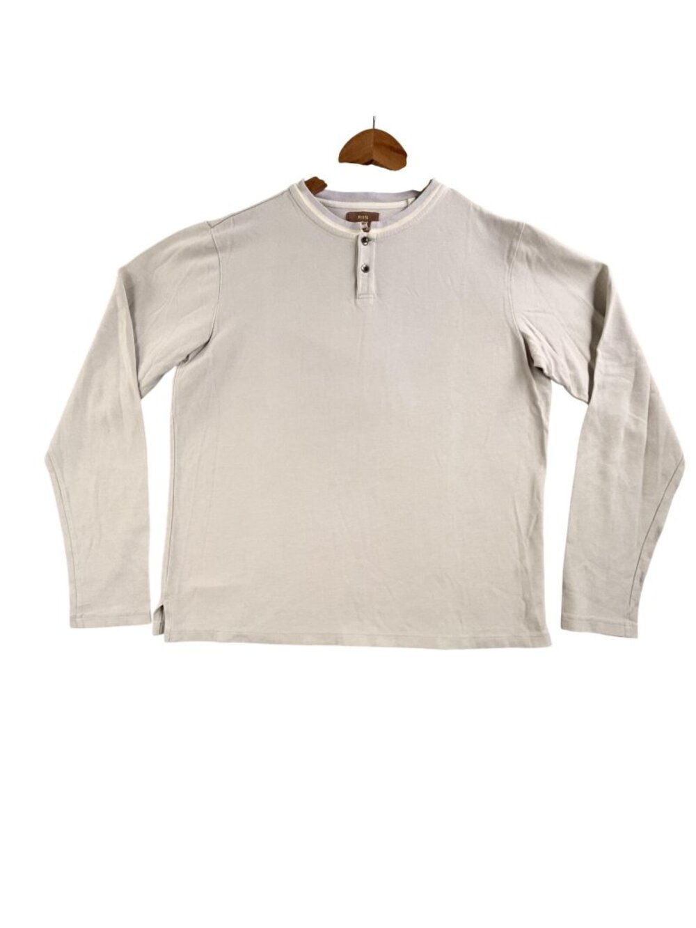 Rye 51 Shirt Mens Large Beige Long Sleeve Henley Cotton Jersey Knit Casual Top